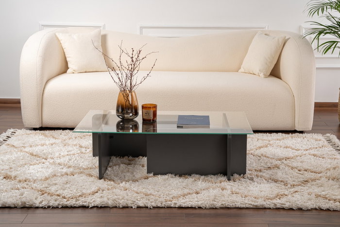 Nordure Mesa de Centro Flavio Antracita Cristal Templado Melamina 105x65x30cm
